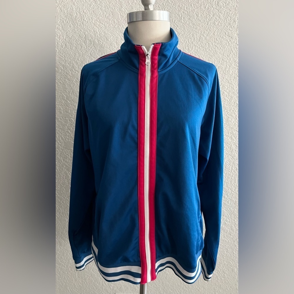 Champion Royal Blue Track Jacket with pink white color block stripes size XL
